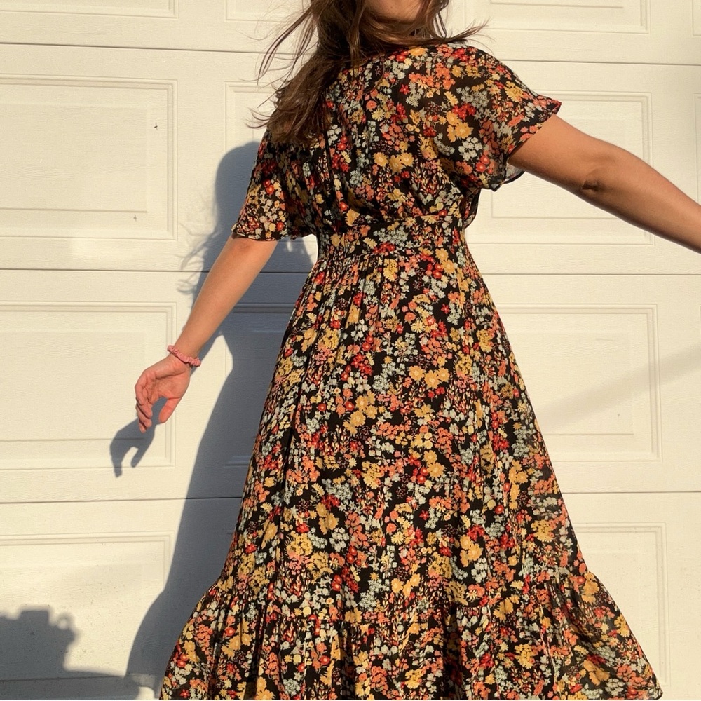 Madewell Floral Black Midi Maxi Dress
